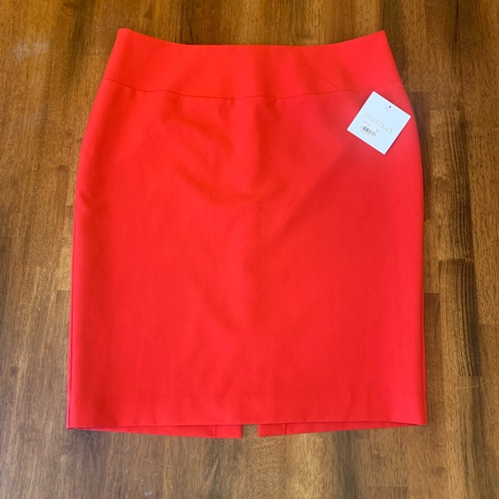 Ellen Tracy NWT Skirt 12 Vibrant Tomato Paste Red Pencil Back Zip Mini Classic